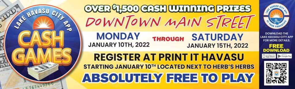 Lake Havasu City APP CASH GAMES $1500 Poker Walk January 10th-15th CLICK Flyer Below for more Information Nov 20th 2021