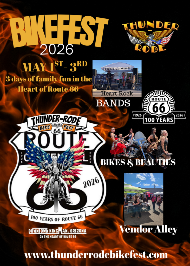 Thunder Rode BikeFest 2026 May 1st - 3rd, 2026 Kingman Arizona Motorcycle Rally CLICK Flyer Below for Details 